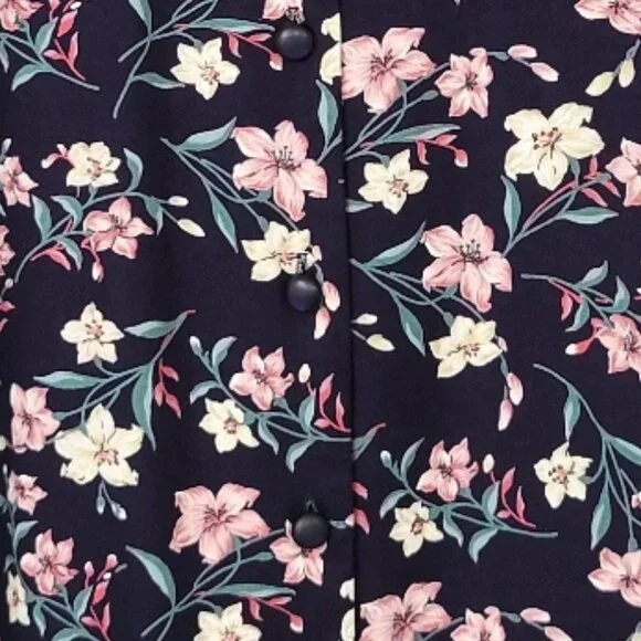 Vintage 90s FSTOP 2 Piece Navy Floral Maxi Button Front Skirt & Matching Vest - Picture 12 of 14